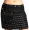 Damen Minirock aus Indien mit Tasche und 2 Mustern zum Wenden, Sommerrock kurz, Wenderock, Wickelrock Goa Gypsy Hüftschmeichler Rock - mit 18 Nieten Druckknöpfen, flexibel, Schwarz