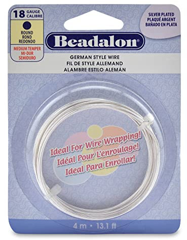 Beadalon German Style Wire-Silver Round - 18 Gauge 13.1'