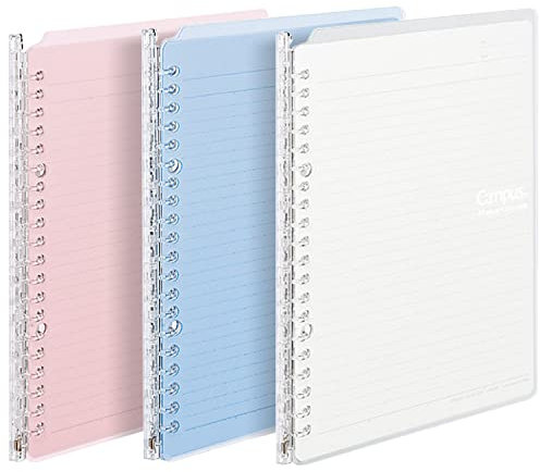 KOKUYO Campus Easy-Carry Slim Binder Smart-Ring B5 26-Ring Set OF 3 (Light Pink, Light Blue & Clear, B5)
