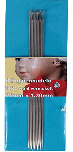 BIG-SAM - 10 Puppennadeln - Silberfarben - 120mm x 1,30mm - gehärteter Stahl - zum Nähen und Reparatur von Puppen oder Stofftieren