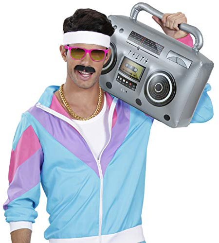 Amakando Aufblasbares Retro-Radio Achtziger / 50 cm groß in Silber/Eighties Kassettenspieler zum Aufblasen/EIN Blickfang zu Mottoparty & Bad Taste Party