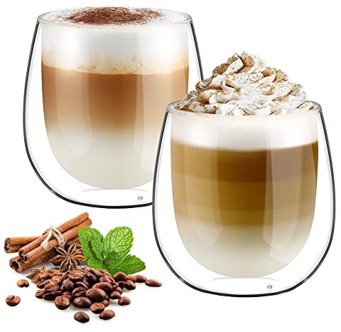 glastal 250ml Doppelwandige Latte Macchiato Gläser Set Borosilikatglas Kaffeetassen Glas 2er Set Kaffeeglas Teegläser für Espresso,Cappuccino,Latte,Iced Americano,Tee,EIS,Milch,Saft