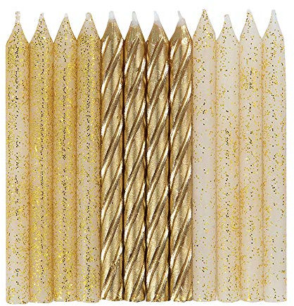 Unique 19976 Gold & Glitter Spiral Birthday Candles, Pack of 24, 6 centimeters