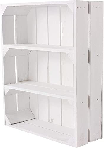 Weiße Apfelkiste, 2X Regal 3X Flache Kiste mit T Trenner 50x40x16cm Obstkiste Holzkiste Holz Shabby klein Dekoration Gewürzregal Weinkiste