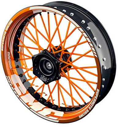 OneWheel Felgenaufkleber Motorrad passend für KTM SMC Racing passt auf alle 17 Zoll Supermoto Felgen - Vorder- und Hinterrad beidseitig inkl. Farbiger Spokes - V5 - Felgenrandaufkleber (orange)