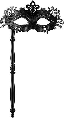 dressforfun 900886 Venezianische Maske mit Stab, Augenmaske für Damen, filigrane Stabmaske mit Strass für Maskenball Kostüm Fasching Karneval Halloween - diverse Farben - (schwarz | Nr. 303543)