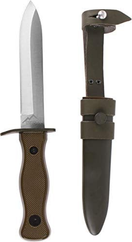 normani Bundeswehr BW Kampfmesser nach TL zerlegbar mit Metallscheide und Lederaufhängung in Schwarz und Oliv Farbe Oliv