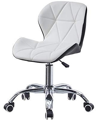 CLIPOP Bürostuhl ohne Armlehne, Drehstuhl 360°, Schreibtischstuhl mit Rollen, höhenverstellbar, bis 120 Kg belastbar, für Arbeitszimmer, Schlafzimmer, Homeoffice, Schminkbereich, Weiß+Schwarz