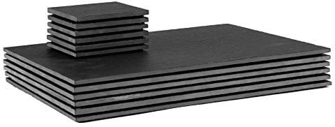 Argon Tableware Rectangle Slate Placemats & Square Coasters - 35 x 25cm - Pack of 12 - Black Natural Stone Dinnerware Plate Placemats Drink Mats for Kitchen, Home, Bar, Restaurant, Weddings, Events