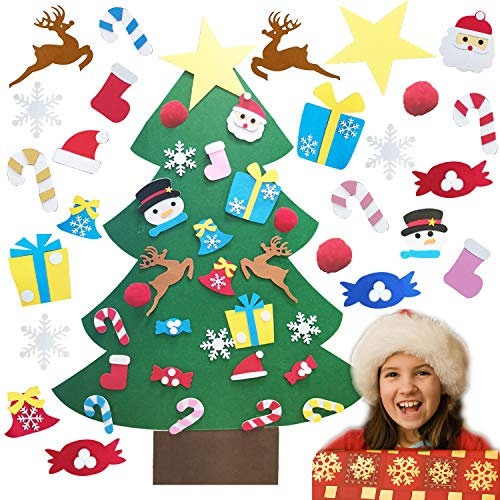 TATAFUN Árbol de Navidad de Fieltro, Árbol de Navidad de Bricolaje de 3.2Ft, 25 Ornamentos Desmontables, Decoraciones para Colgar la pared Navidad Regalo
