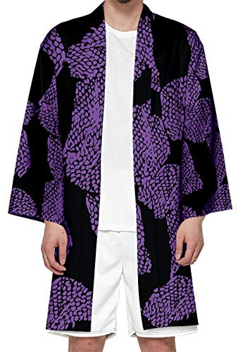Seidarise Haori, cardigan lungo da uomo, stile giapponese, con gru volante a sette maniche, aperto sul davanti, D-viola., X-Large