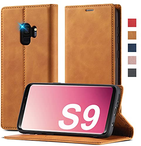 Samsung Galaxy S9 Premium Leder Hülle mit Standfunktion - Klappbare Schutzhülle Stoßfest Holster