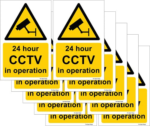 Pack of 10 self Adhesive Safety Signs 90mm x 140mm - 24 Hour CCTV in Operation