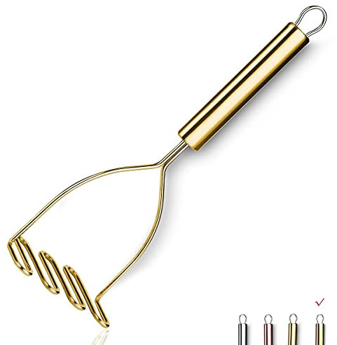 Presse-Purée En Or, Presse-Purée En Métal Robuste En Acier Inoxydable Avec Placage En Or En Titane, Ustensile De Presse-Purée, Presse-Purée à Main, Passe Au Lave-Vaisselle (9,6 Pouces)