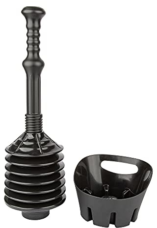 JS Jackson Supplies Black Bellows Accordion Toilet Plunger with Black Storage Tray