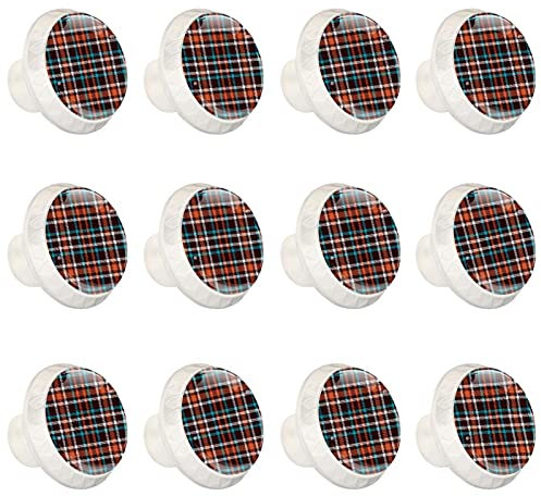 WARMFM Orange-Braun-Blau-Karo Möbelknöpfe 12er Set für Zuhause, Büro, Küche, Badezimmerschrank, Kommode und Schrank 1,37 Zoll