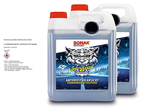 EUROLUBE SONAX WinterBeast AntiFrost+KlarSicht bis -20 °C (2x5 Liter) schneller, schlierenfreier und effektiver Scheibenreiniger für den Winter,2-teiliges Set