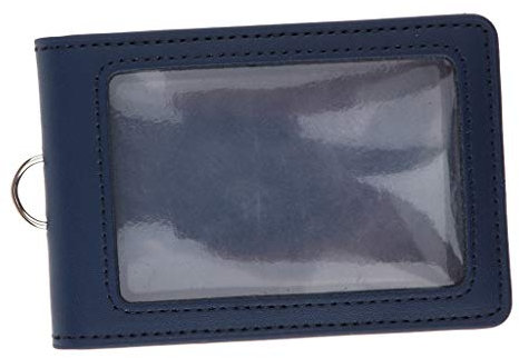 F Fityle Porte-badge, étui Portefeuille Mince Double Face En Cuir PU avec Badge D'identification avec 2 Fentes pour Cartes Verticales - Bleu foncé