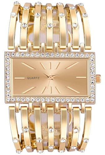 ManChDa Square Damen Diamantarmband Quarzuhr-elegant und edel, geeignet für Business-Events, Partys und andere gesellschaftliche Anlässe (Gold)