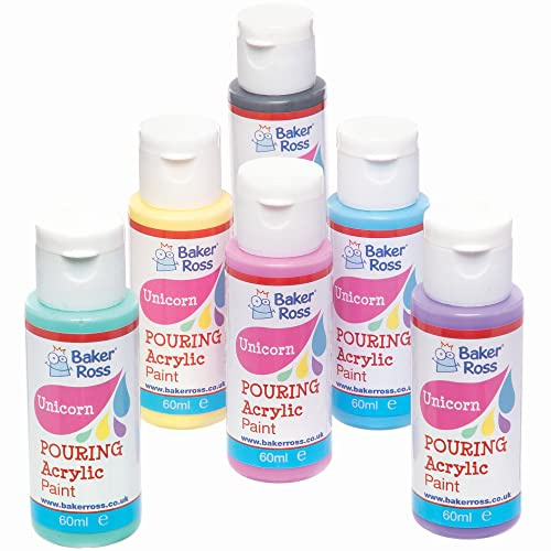 Baker Ross Pouring Acrylic Paint in Unicorn Colours - Pack of 6, Paint for Kids (FC326)