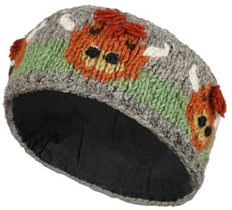 Bandeau cache-oreilles en laine pour femme avec doublure polaire tricotée à la main Motif vache des Highlands Multicolore Taille unique