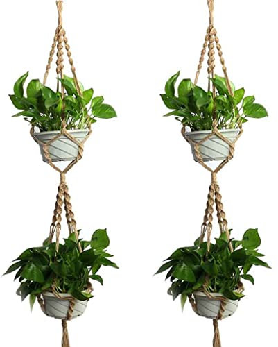 Lot de 2 suspensions murales en macramé à double niveau pour pot de fleurs, corde de jute, 140 cm