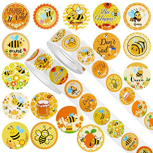 Grevosea 1000 Stück Biene Aufkleber, Honigbienen Aufkleber für Kinder Bienenparty Dekorationen 2,5 cm Klassenzimmer Aufkleber für Klassenzimmer-Belohnungen Scrapbooking Handwerk Party 16 Muster