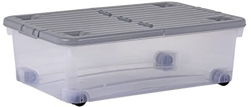 Wham Set of 5 32L Plastic Storage Box with Wheels & Folding Lid Clear/Cool Grey