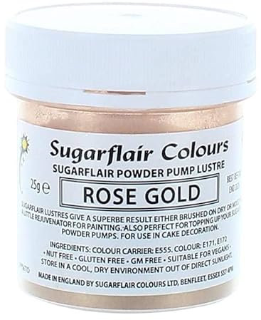 Sugarflair Rose Gold Edible Glitter Dust Powder Pump Refill Tub - Food Colouring Powder, Edible Colour Dust, Brush On, Spray, or Add Rejuvenator to Create Eye-Catching Paint Effect - 25g
