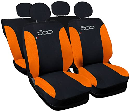 Auto Accessori Lupex Autositzbezüge kompatibel mit Cinquecento 500, hergestellt in Italien, Polyestergewebe, (Schwarz – Orange Modell 3)