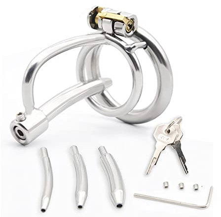 SeLgurFos Peniskäfig keuschheitskäfig mit 3 Kathetern Edelstahl Chastity Cage Hohl Atmungsaktiver Keuschheitsgürtel Männer Bondage Sex Toy (45mm)