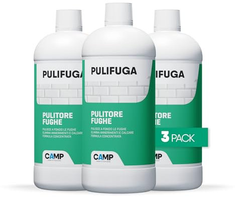 CAMP Pulifuga - Pulisci Fughe Pavimenti Piastrelle e Rivestimenti, Pulizia Fughe Pavimento, Rimuove Macchie e Annerimenti - Soluzione Liquida Concentrata, Prodotti Pulizia Casa, Made in Italy, 3 x 1l
