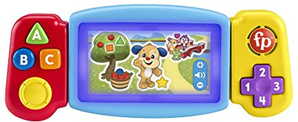 Fisher-Price Rires et Éveil Ma Tourni-Console d’Apprentissages, jouet interactif, console de jeu portable factice, Version: Néerlandais; Anglais, UK; Française; Allemande; Italien, HNL51