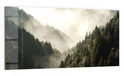 DEQORI Glasbild Echtglas | Motiv Nebel in den Bergen | horizontal einteilig 100x50 cm | schöne Dekoration | Wandbild für Wohnzimmer, Schlafzimmer, Flur & Küche | moderne Wanddeko