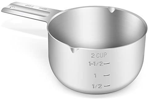 BERYLER 1PCS 2Cup (480ml, 16oz) Single Measuring Cup, Stainless Steel Measure Scoop, Metric and US Measurement, Dishwasher Safe