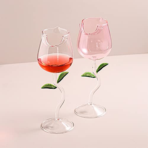 Plcnn Lot de 2 verres à vin créatifs en forme de rose en forme de fleur pour cadeaux de fête, dîner, mariage