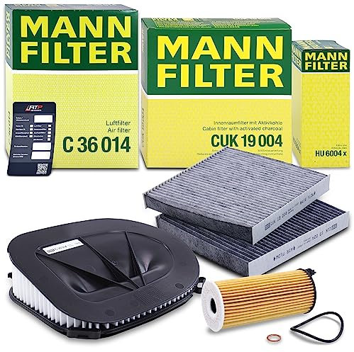 MANN-FILTER Inspektionspaket Filterset 1x Ölfilter, 1x Luftfilter, 1x Innenraumfilter (Aktivkohlefilter), 1x Ölwechselanhänger, Kompatibel mit BMW X3 (F25)