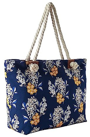 DonDon große Strandtasche XXL mit Reißverschluss - Umhängetasche Damen - große Badetasche für Urlaub vielseitige Shopper Tasche Damen für Strand Urlaub Must Haves Beach bag - Blue Eden