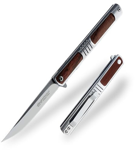ohmonlyhoo Klappmesser,Einhandmesser mit Lederscheide und Rosenholz Griff,Taschenmesser mit Taschenclip,Für Camping und Wandern,für Männer und Frauen, Rot
