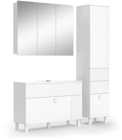 Vicco Conjunto de Muebles de baño Sola, Blanco, 3 Partes, con Mueble Alto