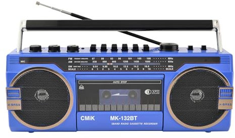 Lecteur de cassettes CD portable Boombox, lecteur de cassettes radio, enregistreur de cassettes Bluetooth rétro classique des années 80 et haut-parleur radio AM/FM, enregistreur de cassettes ( Color :