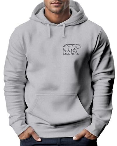 Neverless® Hoodie Herren Print Polygon Bär Natur Outdoor Kapuzenpullover Fashion Streetstyle