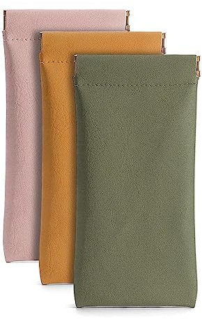 Ldirect 3 Stück PU Leder Brillenetui Weiche Schutzhülle Beutel Tragba Sonnenbrillen Etui Tragbar für Männer Frauen (Rosa Gelb Grün)