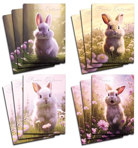 Berninja Osterkarte Postkarte Set - 12 Stück auf Premium 400g/m² Karton, A6 Format, veredelt mit hochglänzendem UV-Lack