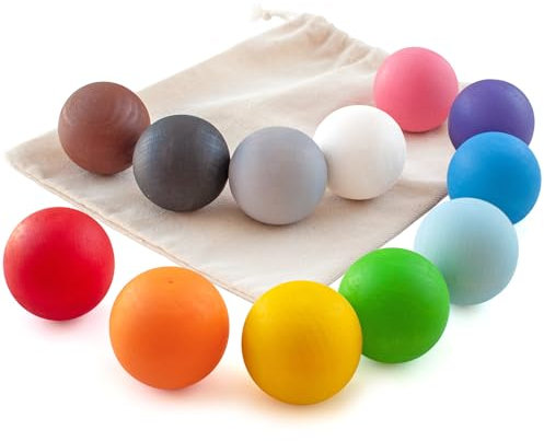 Ulanik Balles en Bois pour Trieuses Jeux Montessori 1 an + Educatif Sensorielle Bebe Jouet en Bois pour Apprentissage du Comptage et de Tri Couleur — 12 Boules