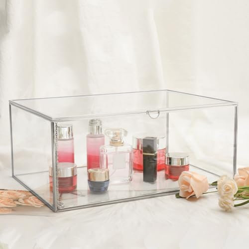 HighFree Vintage-Glasbox mit Deckel – transparente Schmuck-Glas-Vitrine – Heimdekoration, dekorative Box für Schmuckringe, Armbänder (Silber, Größe XL)