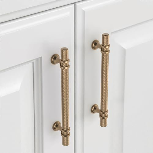 9BUILD 10 Pack Champagne Bronze Cabinet Pulls 128MM Hole Center Kitchen Cupboard Handles Knurled Cabinet Handles Kitchen Handles for Cupboard Drawer Handles UK0049