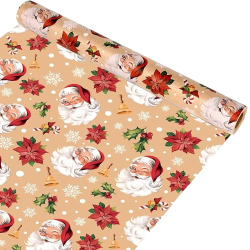 DERAYEE 10M Geschenkpapier Weihnachten, Geschenkpapier Weihnachtsgeschenkpapier, Geschenkpapier, Geschenkpapier Weihnachten Weihnachtsmann Muster