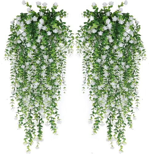 WEISPARK Künstliche Hängeblumen, 4 Stück, künstliche Eukalyptus-Ranken, künstliche Blumen, grüne Girlande, Kunststoffpflanzen für Innen- und Außenbereich, Wand, Garten, Hochzeit, Zuhause,