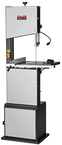VEVOR 1100 W Sierra de Cinta con Soporte de Mesa de Funcionamiento Continuo de 440-846RPM con Guía y Calibre de Inglete Ancho de Garganta 340mm Altura de Corte de 330mm para Carpintería, Aluminio